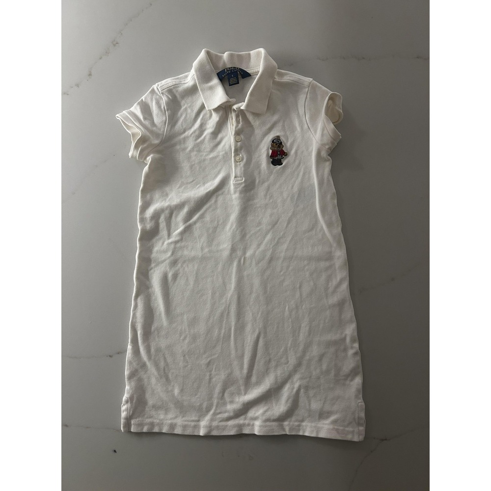 Polo Ralph Lauren Shirt Dress Girls 5 White Polo Bear Knit Short Sleeve Cotton